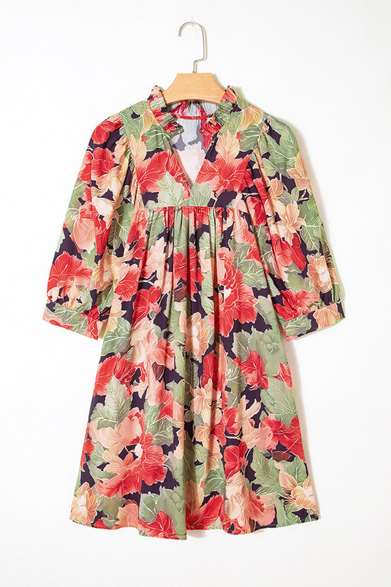 Floral Print V-Neck Casual Dress