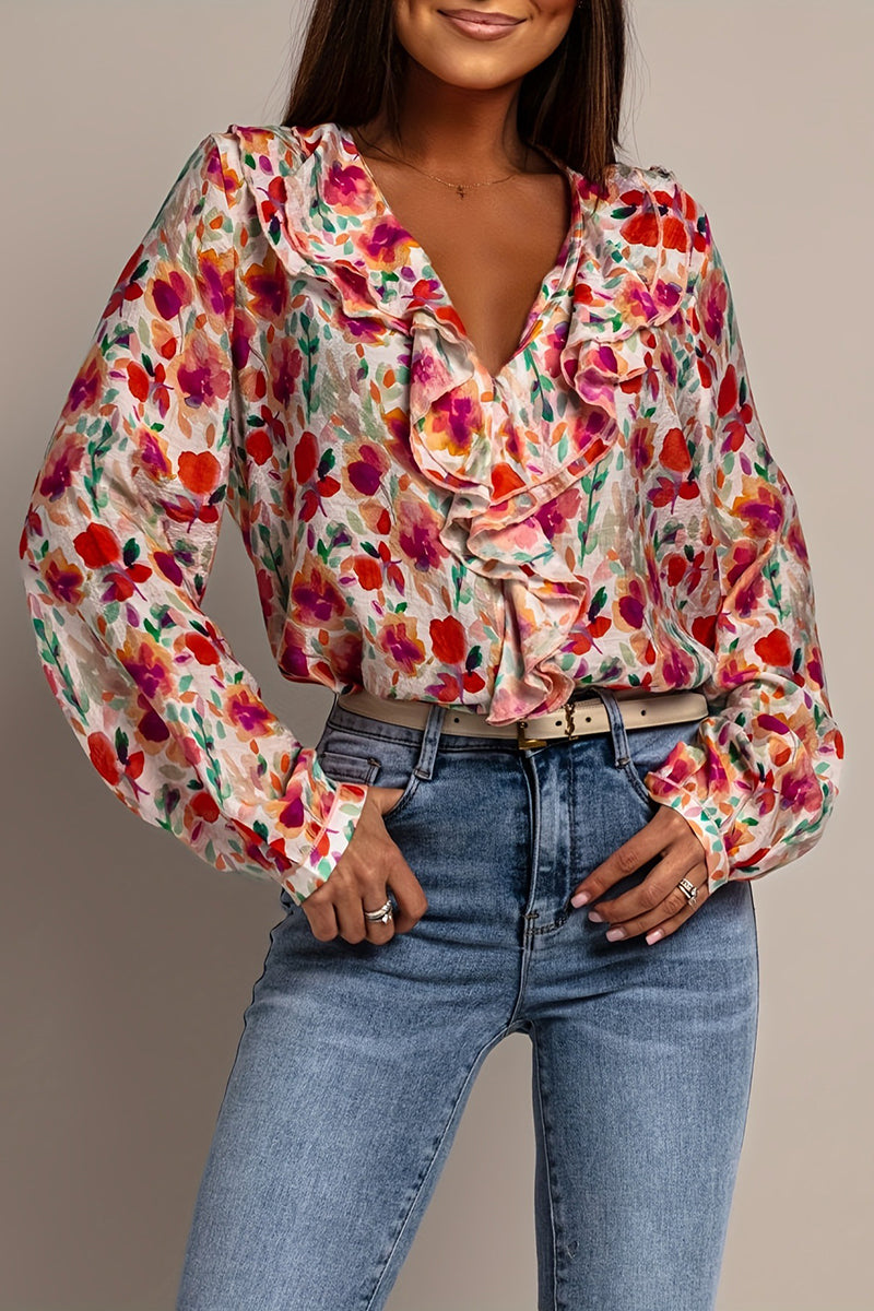 Floral Ruffle Long Sleeve Blouse