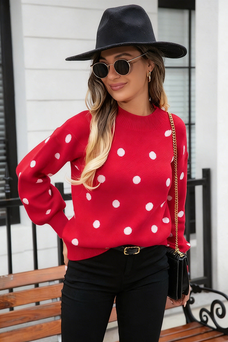 Polka Dot Puff Sleeve Sweater