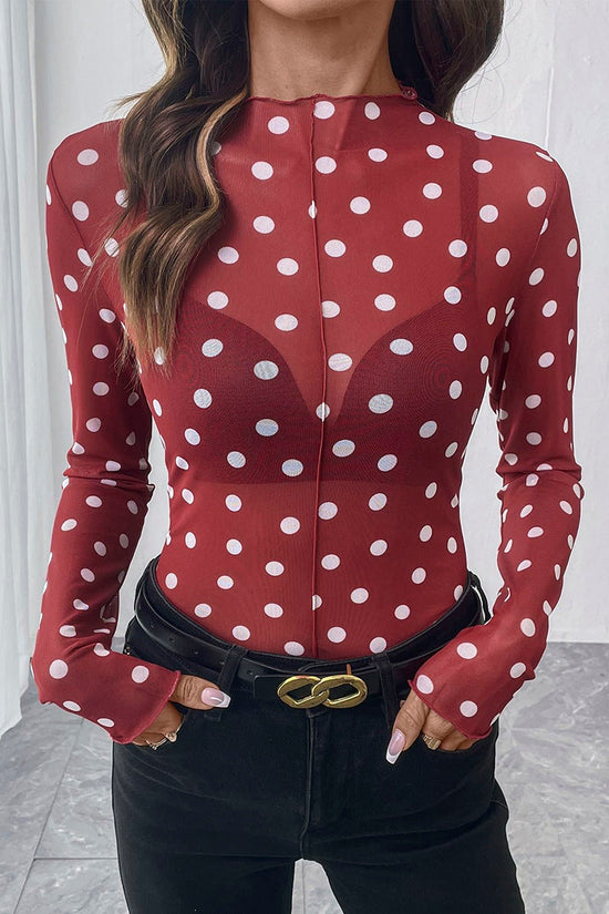 Polka Dot Sheer Long Sleeve Top