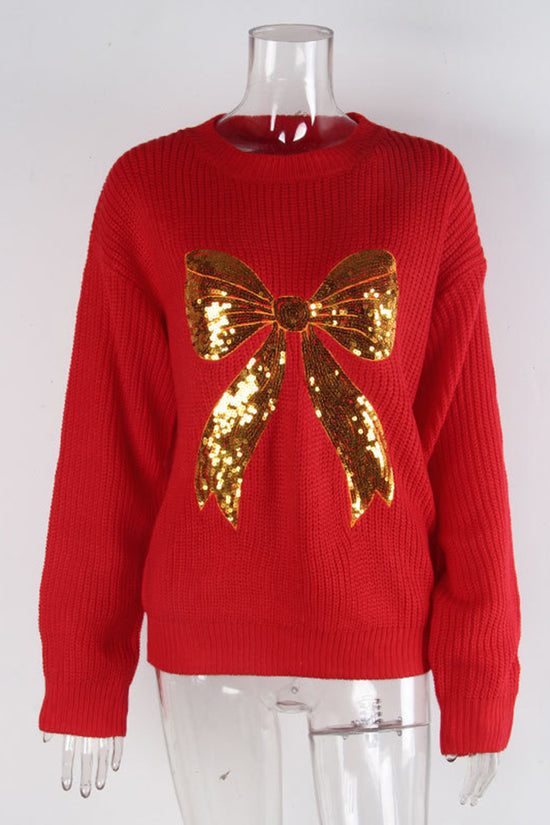 Festive Bow-Embellished Holiday Sweater