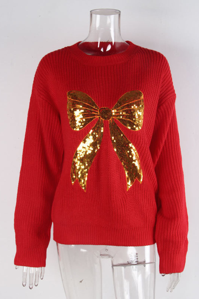 Festive Bow-Embellished Holiday Sweater