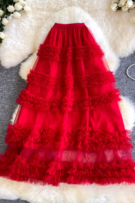 Ruffle Layered Midi Skirt