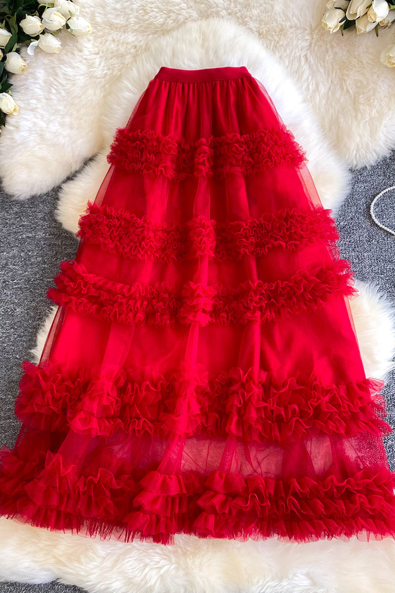 Ruffle Layered Midi Skirt