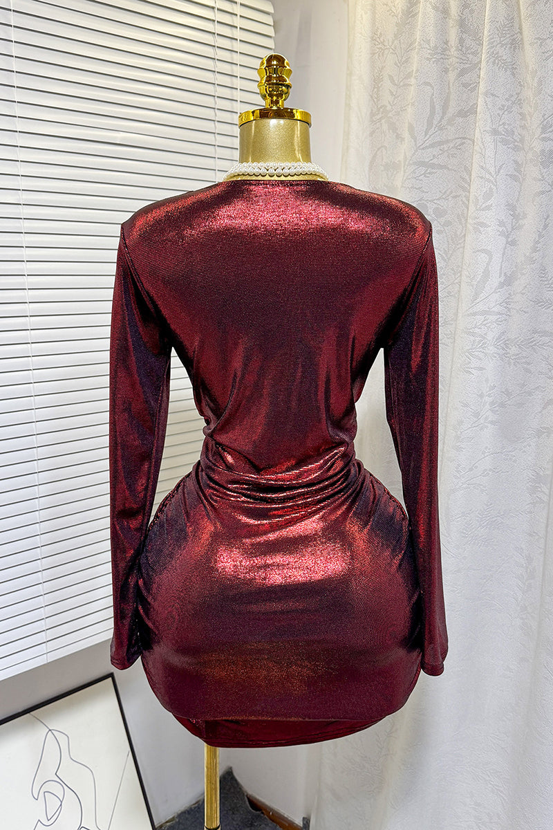 Ruched Deep V-Neck Casual Dress