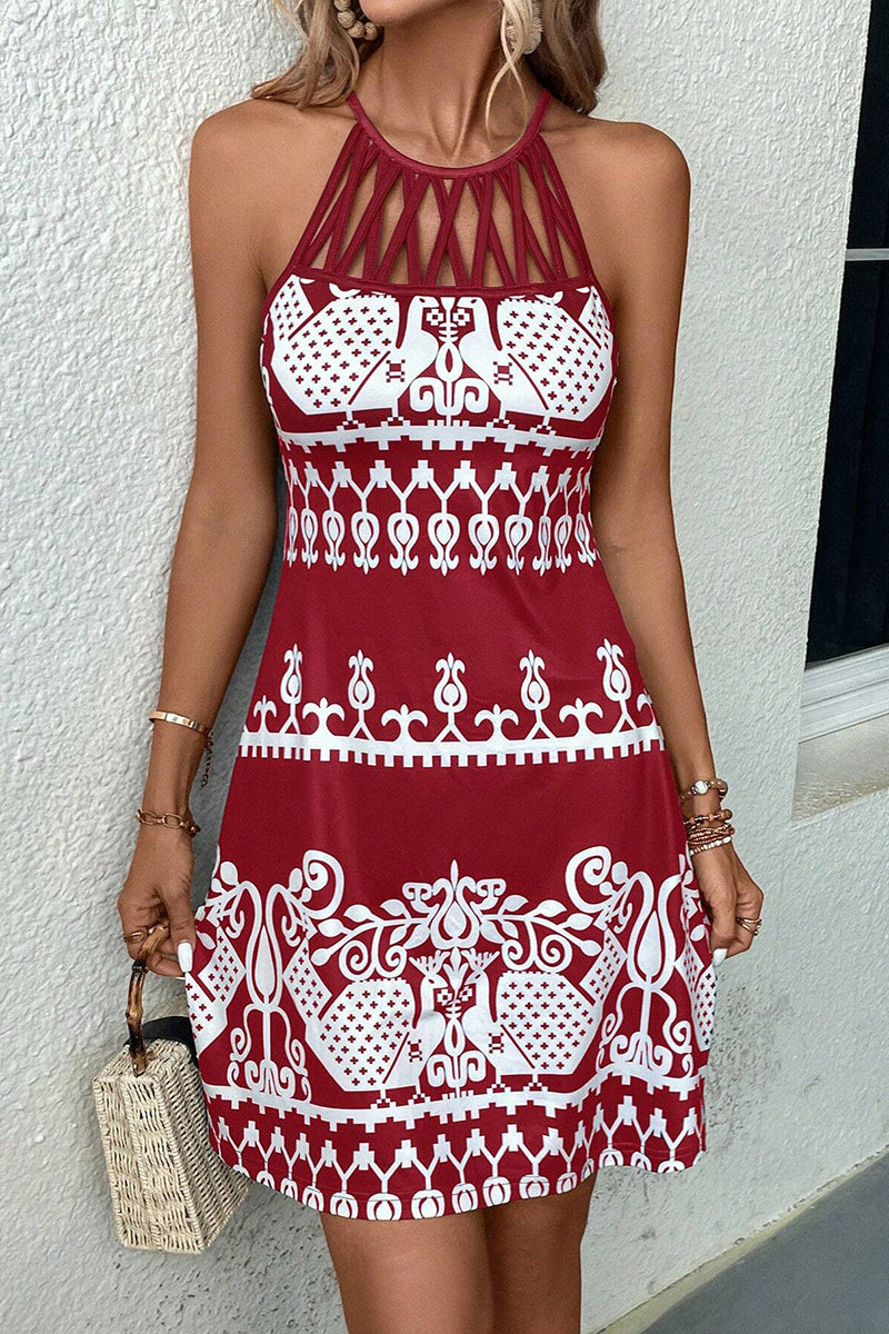 Geometric Strappy Casual Dress