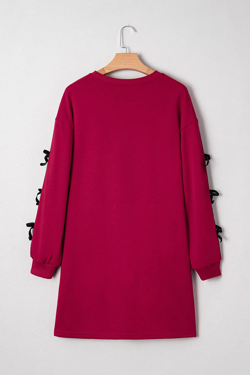 Striped Bow Sweatshirt Mini Dress