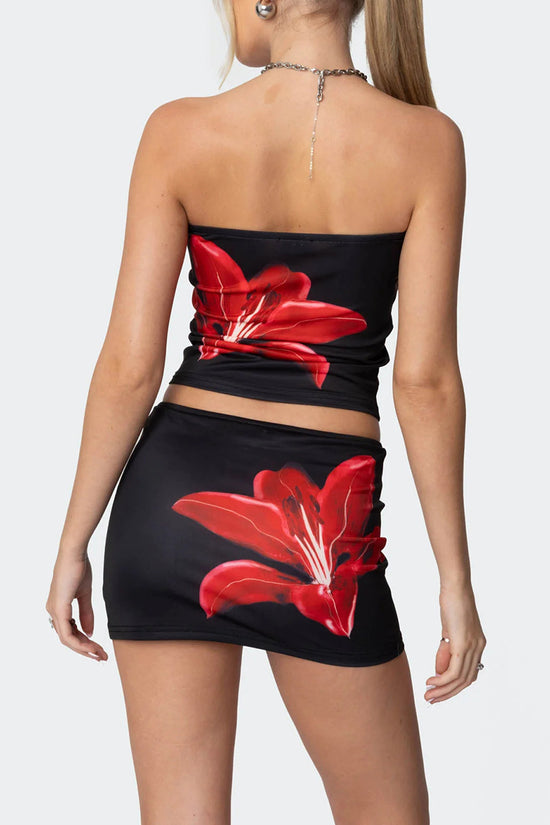Floral Print Strapless Skirt Set