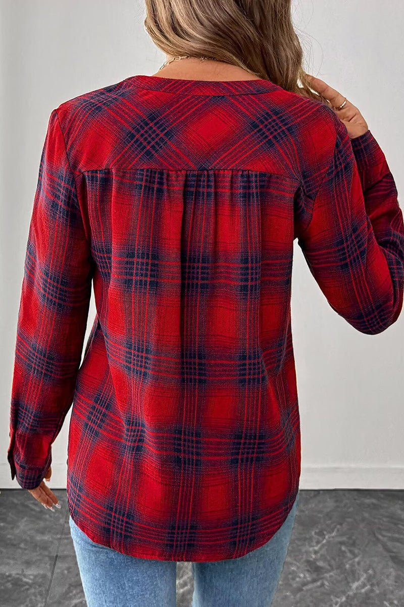 Plaid Button-Up Casual Blouse