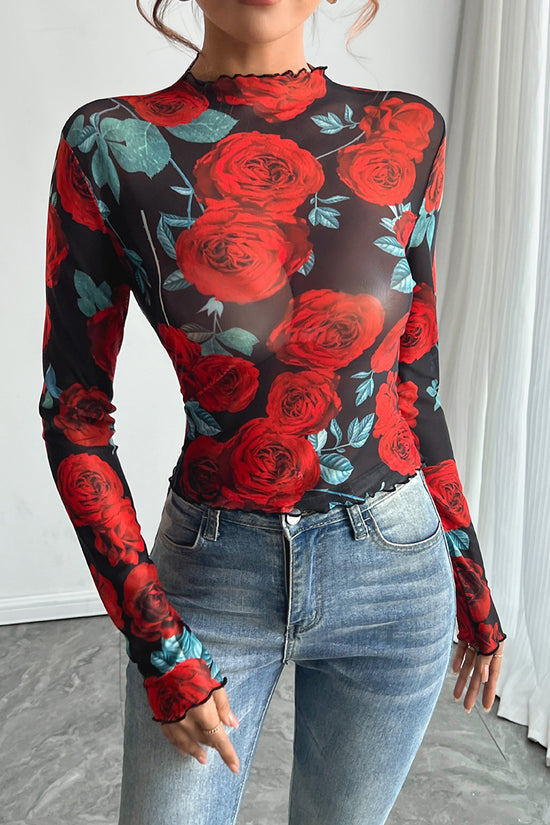 Floral Long Sleeve Bodycon T-Shirt