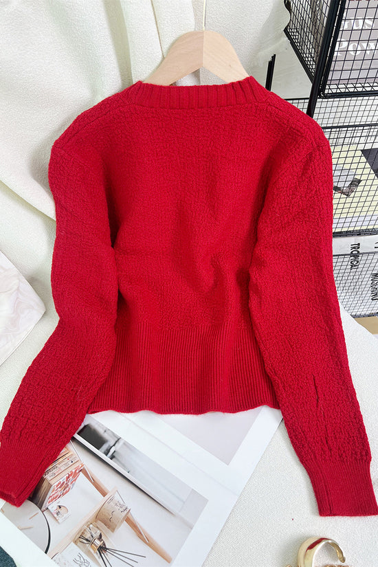 Ribbed Button-Up V-Neck Cardigan