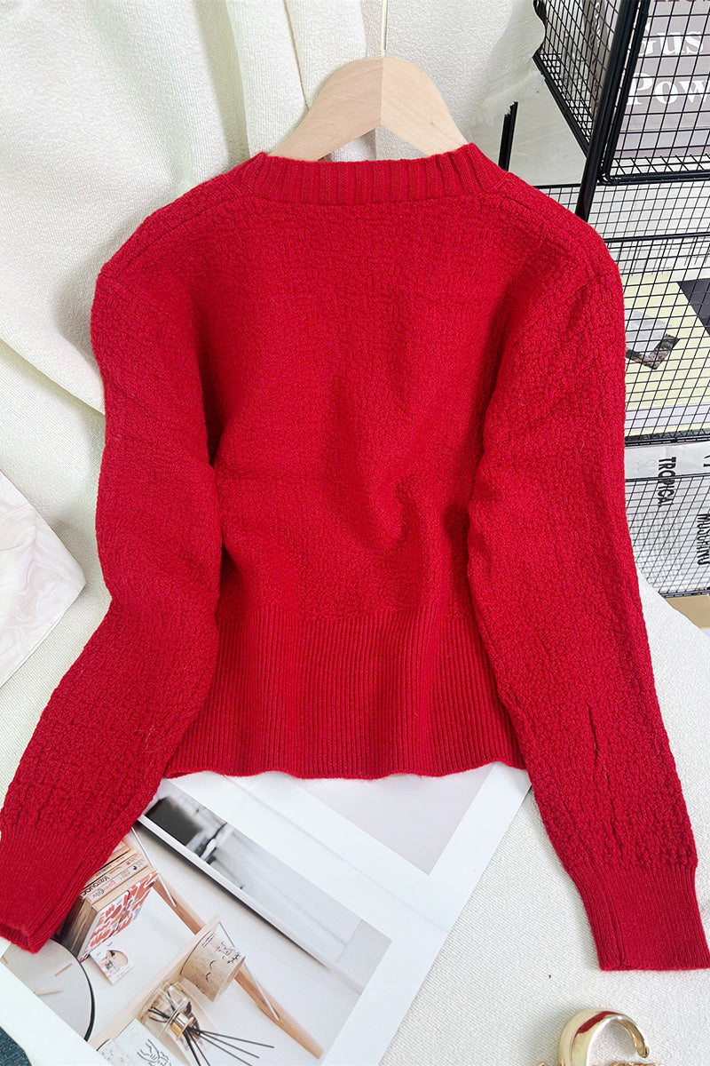 Ribbed Button-Up V-Neck Cardigan