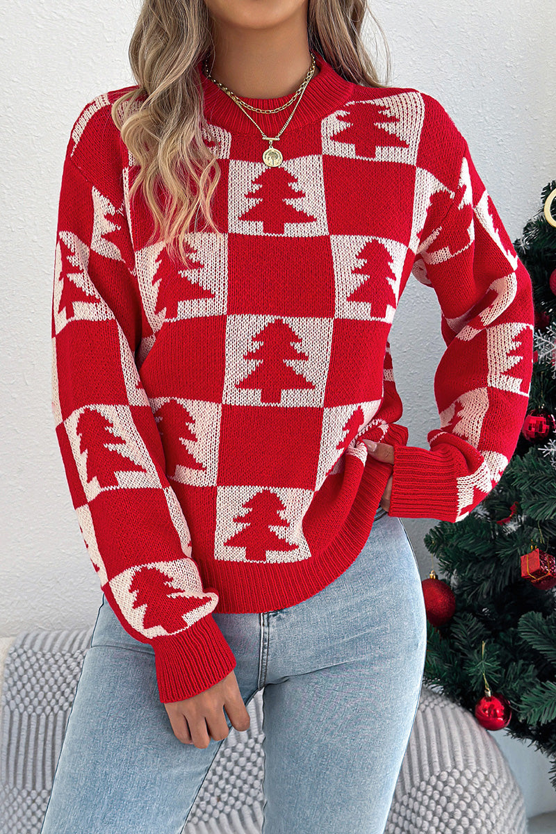 Festive Tree Patterned Knit Sweater
