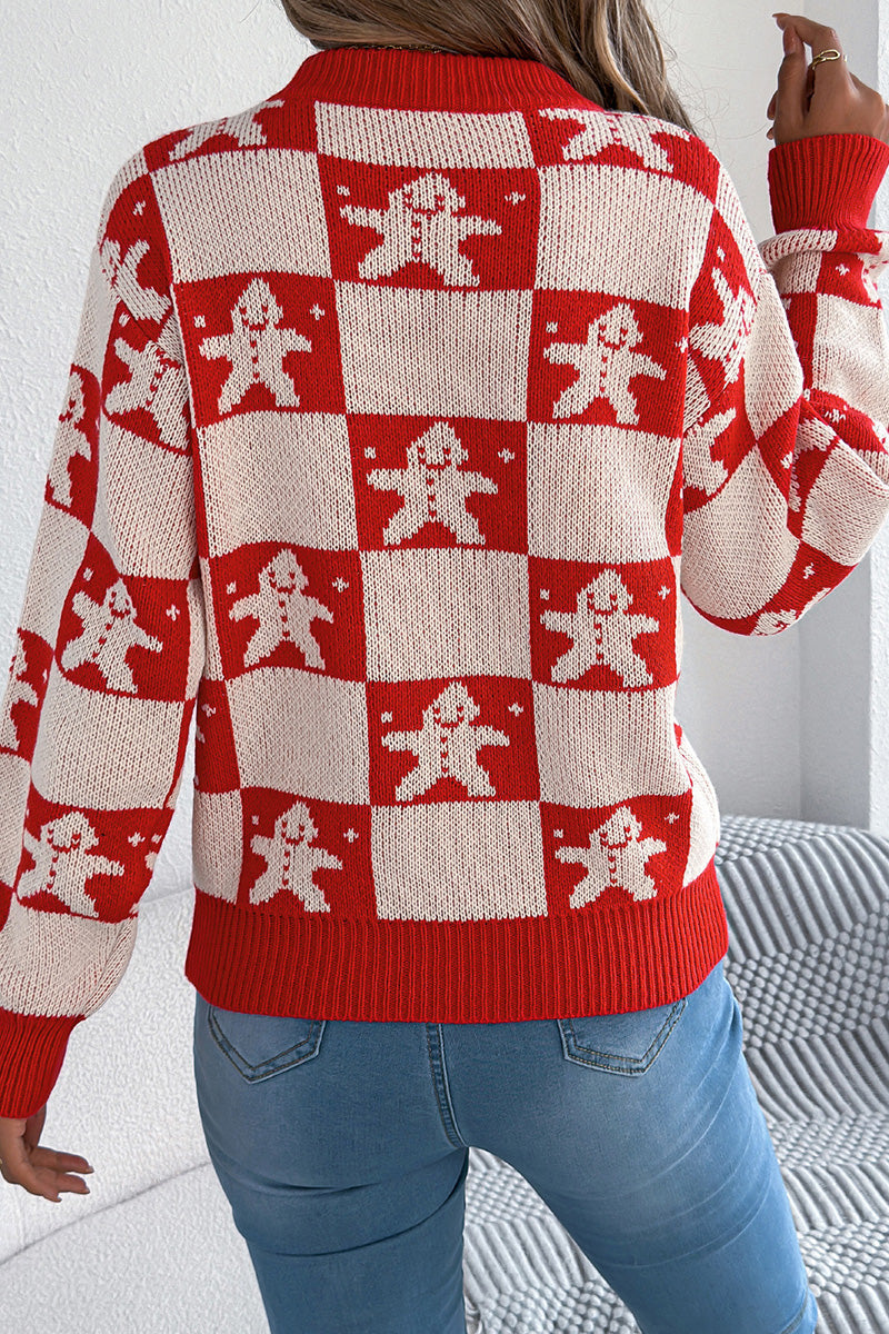 Festive Checkered Sweater with Gingerbread Design