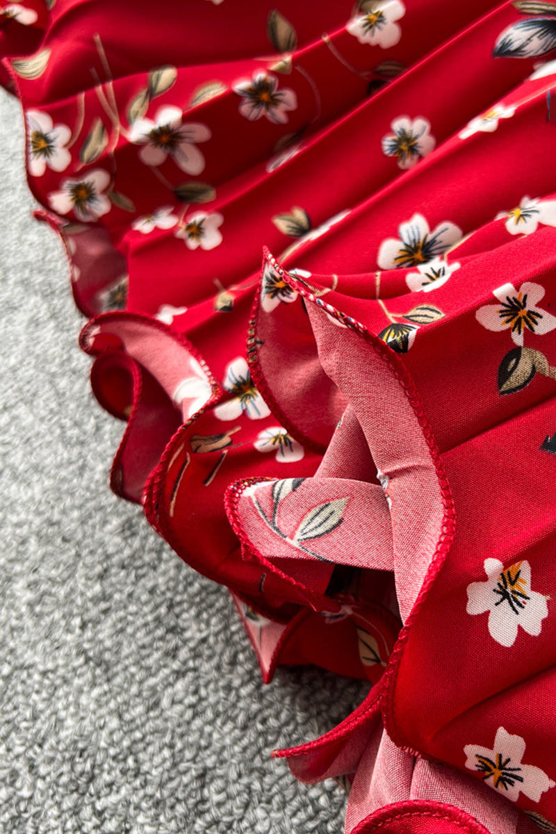 Floral Print Pleated Midi Skirt
