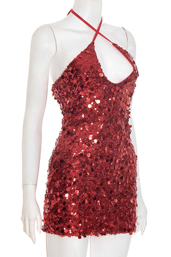 Sparkling Sequin Halter Mini Dress