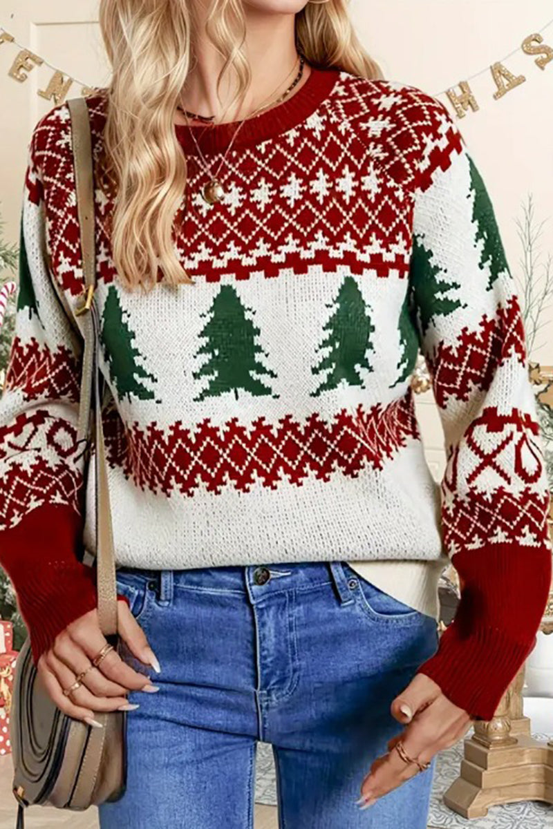 Festive Tree Patterned Holiday Sweater
