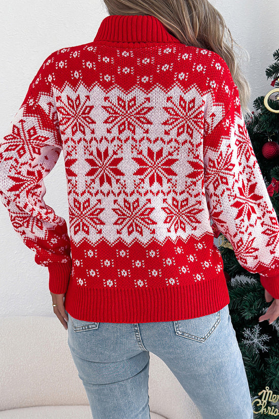 Festive Snowflake Turtleneck Sweater