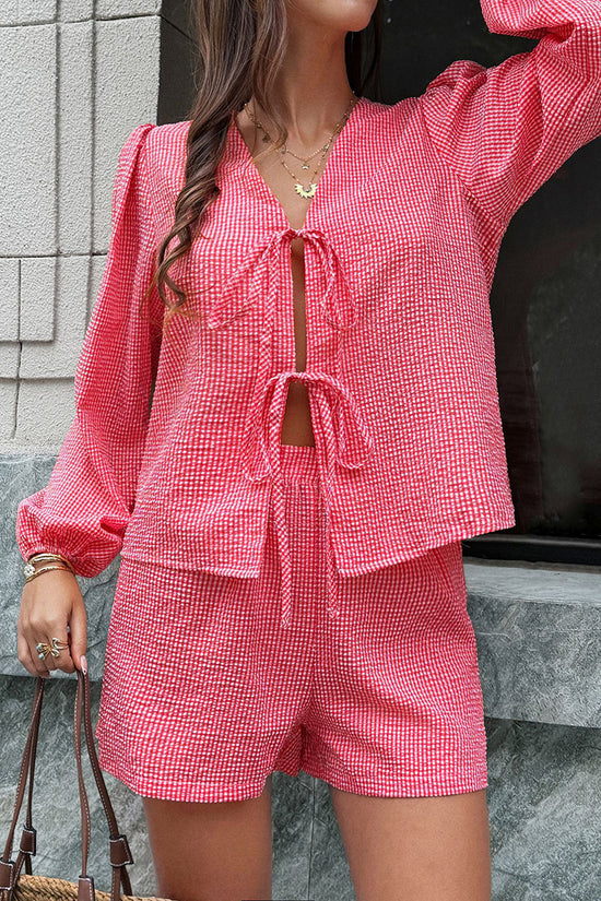 V-Neck Bow Tie Shorts Set