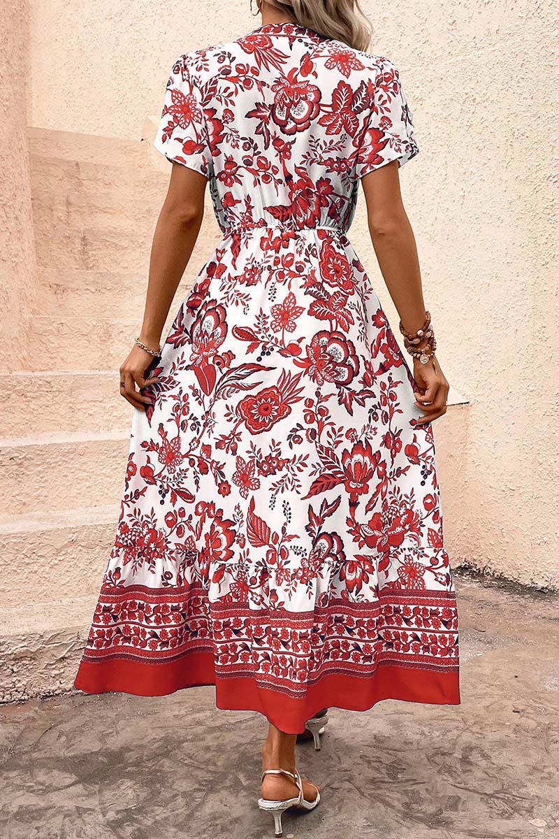 Floral Print V-Neck Casual Dress