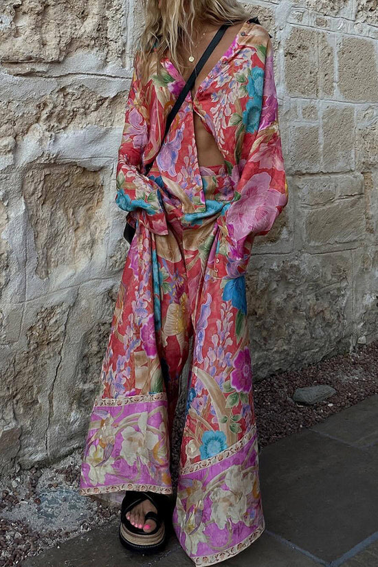 Floral Print Wide-Leg Pants Set