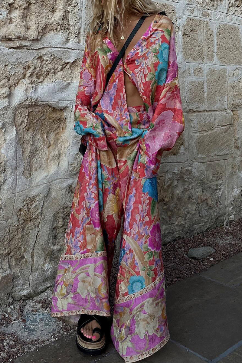 Floral Print Wide-Leg Pants Set
