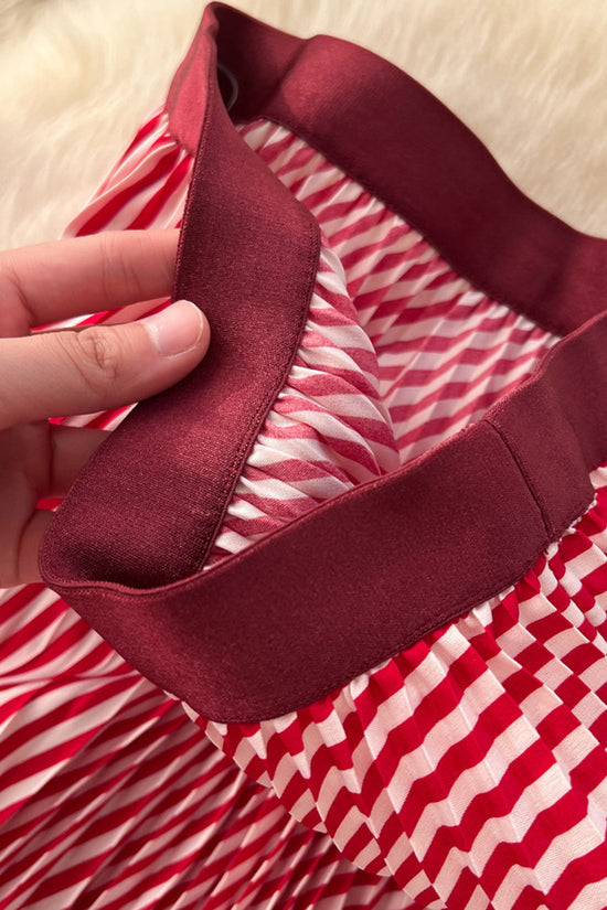 Striped Pleated Midi Skirt