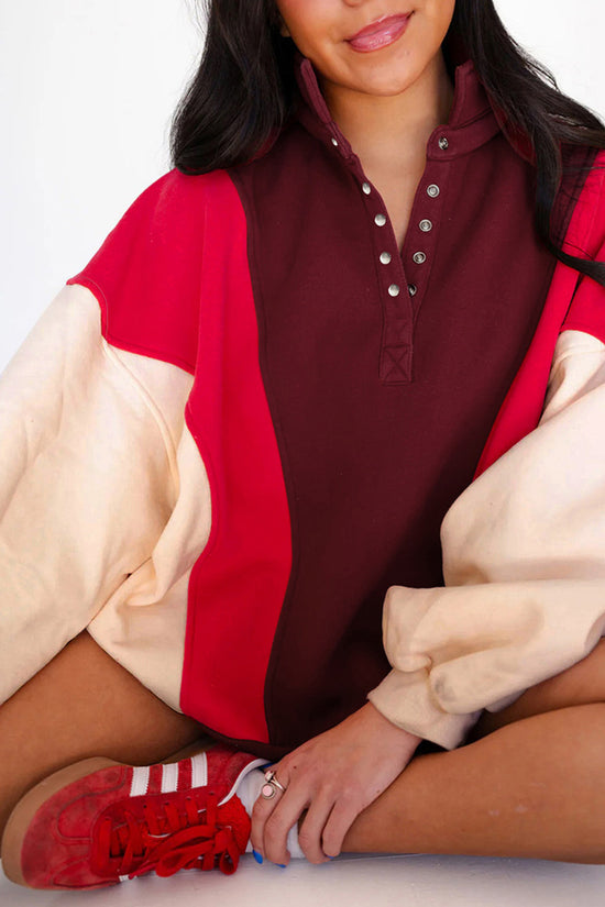Colorblock Snap Neck Sweatshirt