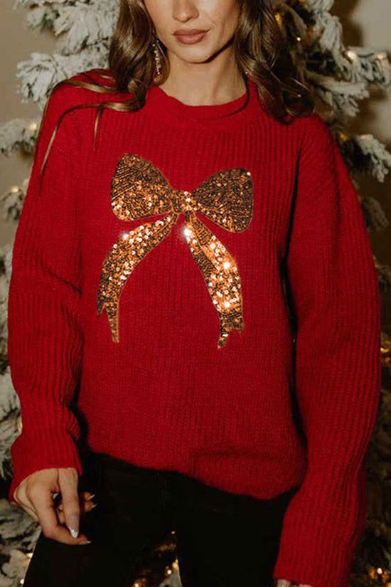 Festive Bow-Embellished Holiday Sweater