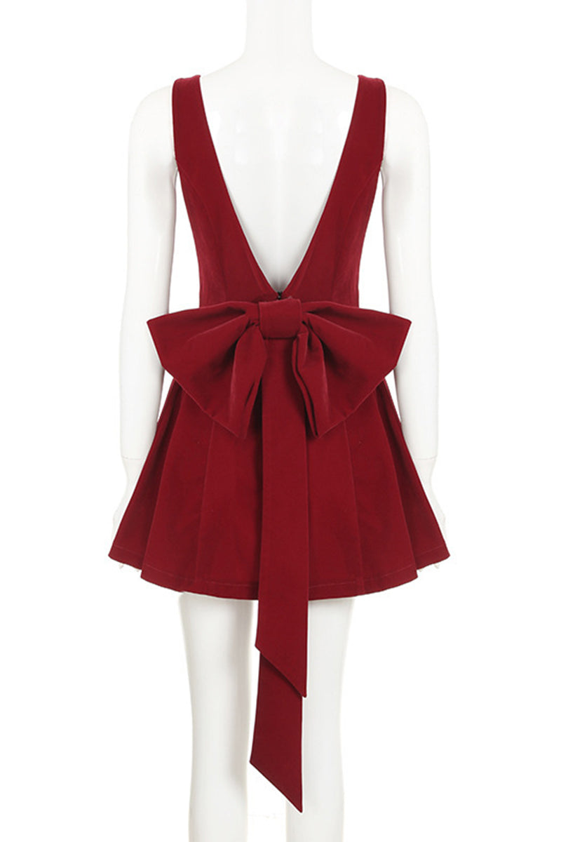 Square Neck Bowknot Casual Dress