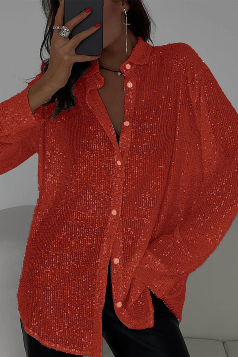 Sparkling Sequin Button-Up Shirt
