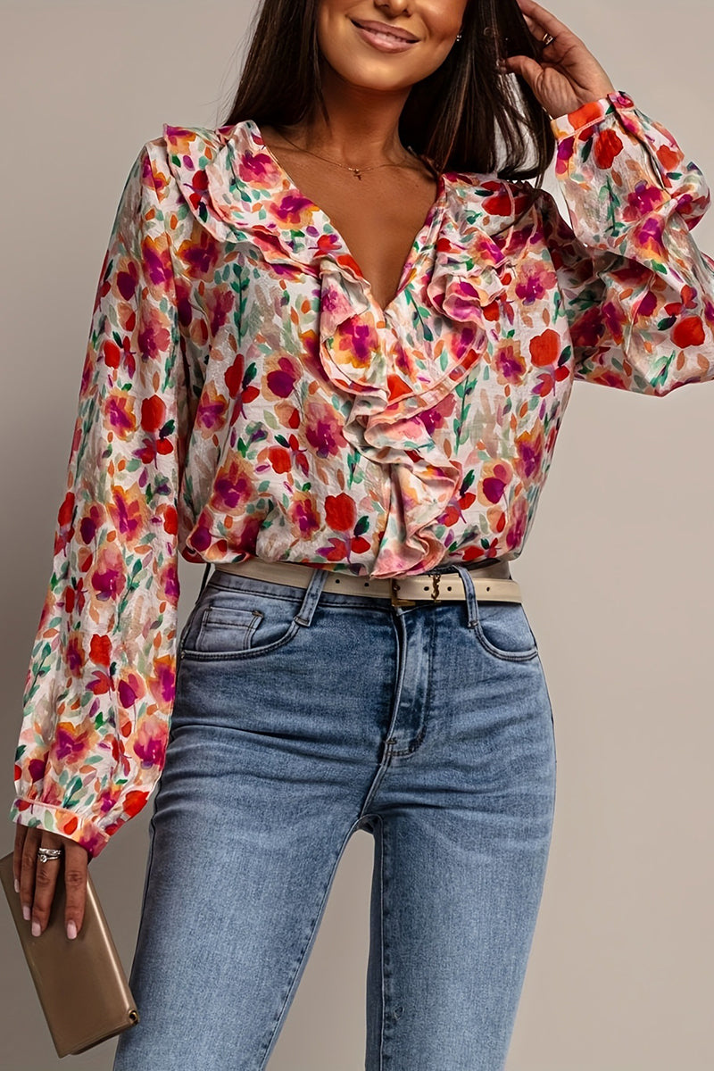 Floral Ruffle Long Sleeve Blouse