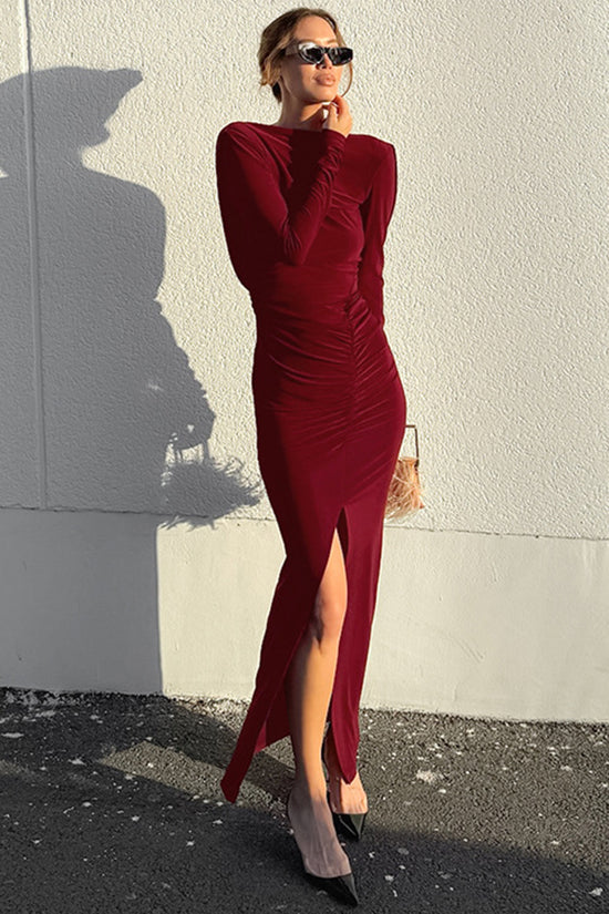 Elegant Ruched Long Sleeve Dress