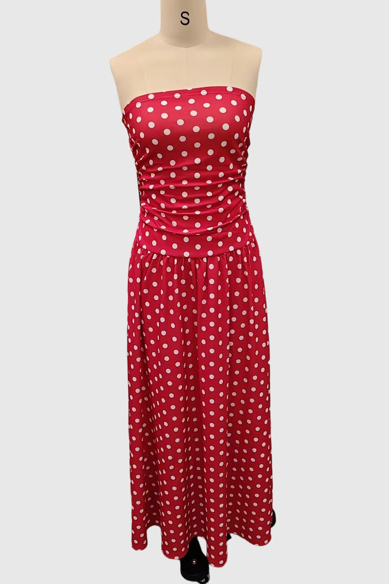 Strapless Polka Dot Casual Maxi Dress