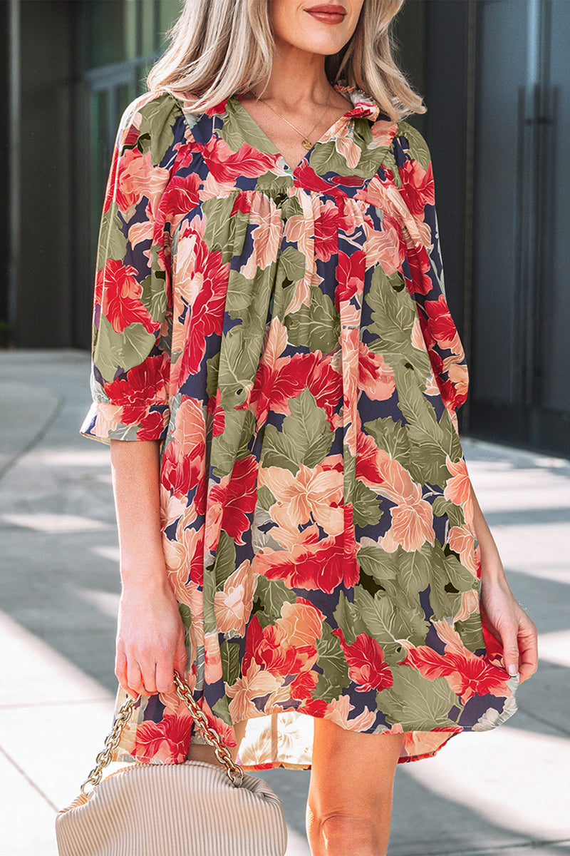 Floral Print V-Neck Casual Dress