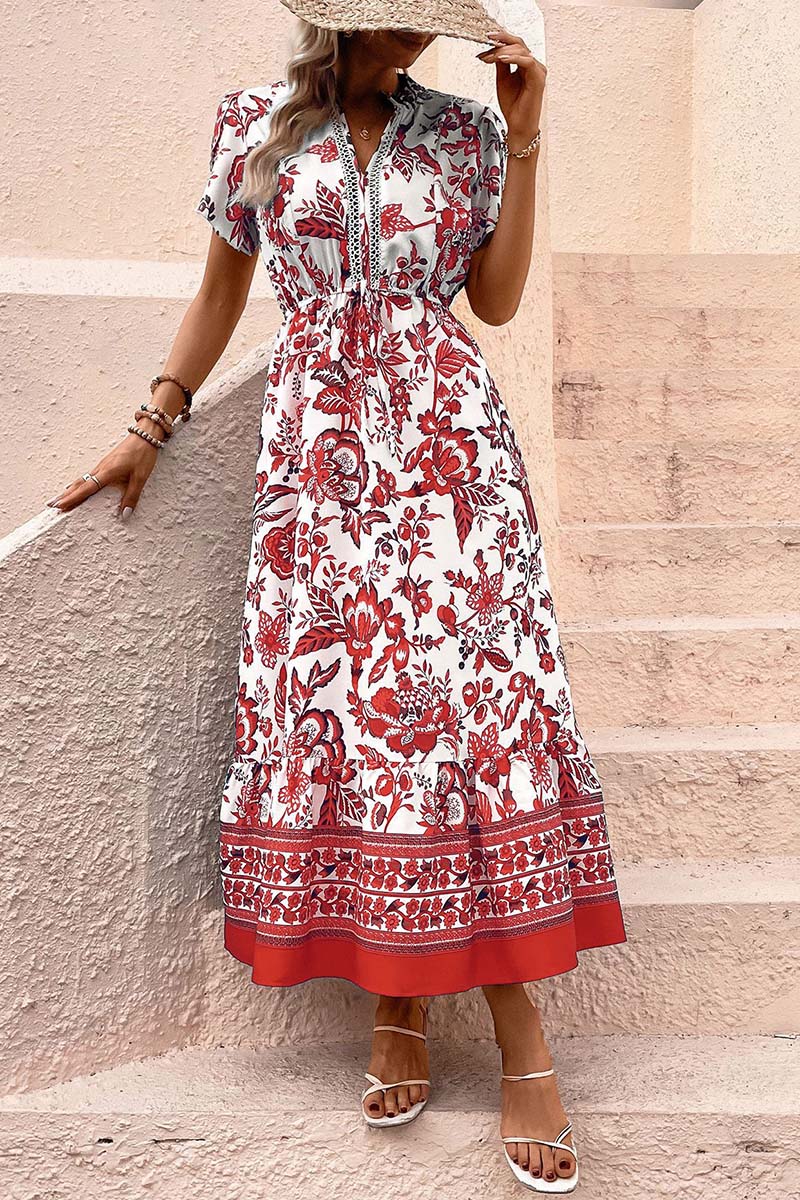 Floral Print V-Neck Casual Dress