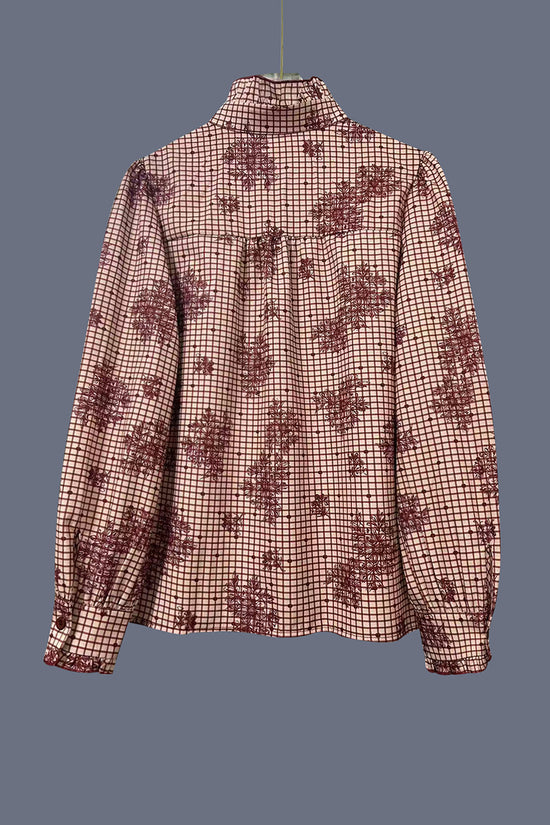 Checkered Print Ruffle Blouse