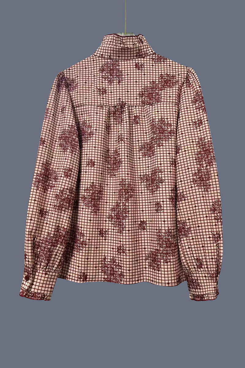 Checkered Print Ruffle Blouse