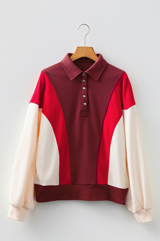 Colorblock Snap Neck Sweatshirt