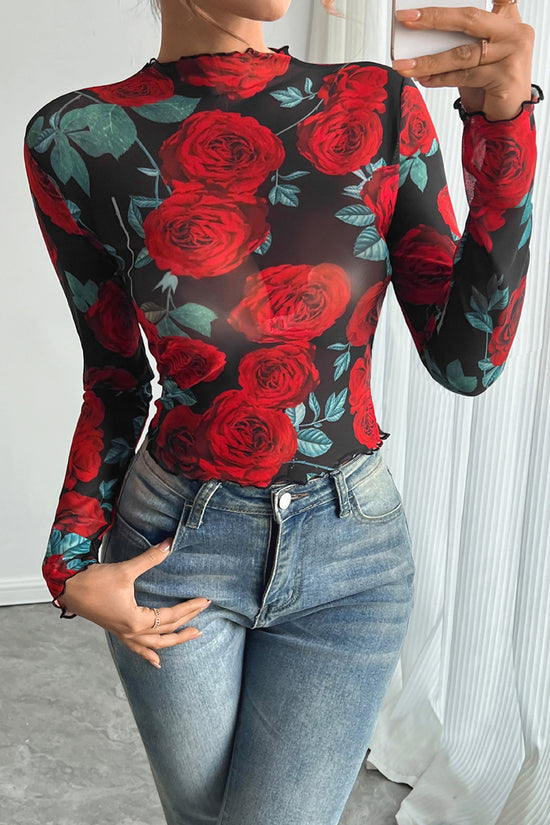 Floral Long Sleeve Bodycon T-Shirt