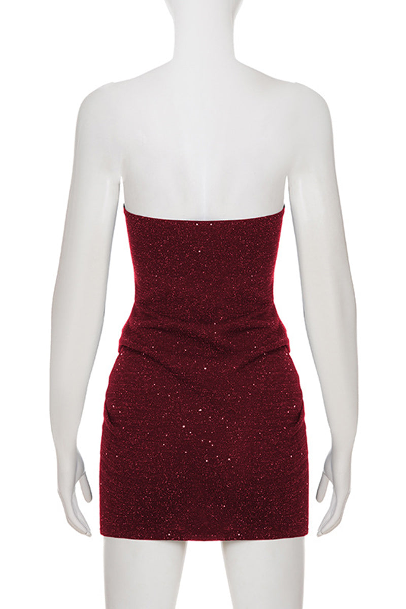 Sparkly Strapless Cutout Mini Dress
