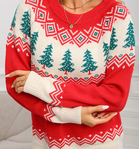 Festive Tree Pattern Knit Sweater