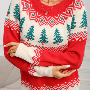 Festive Tree Pattern Knit Sweater