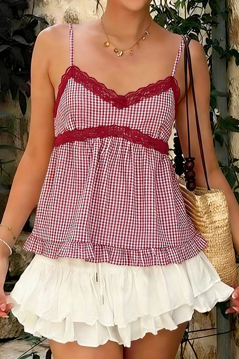 Lace Trim Gingham Camisole Top