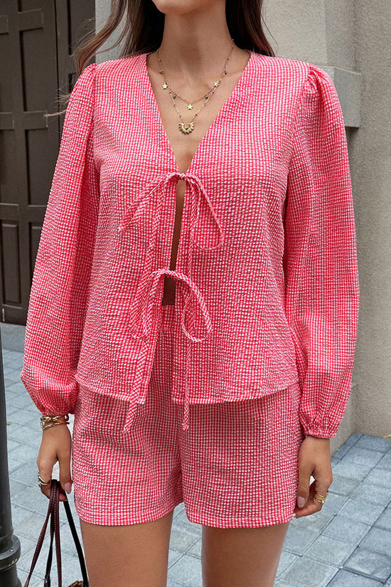 V-Neck Bow Tie Shorts Set