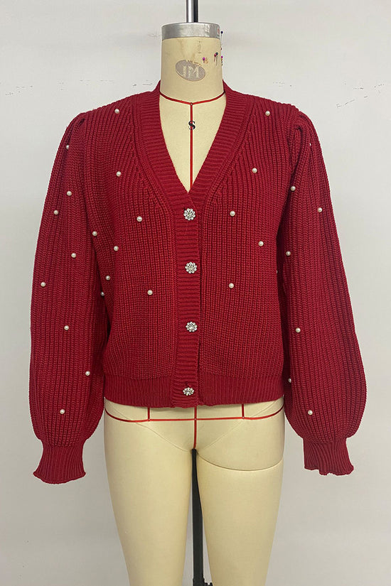 Pearl-Adorned Winter Cardigan