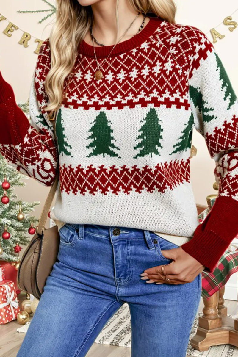Festive Tree Patterned Holiday Sweater