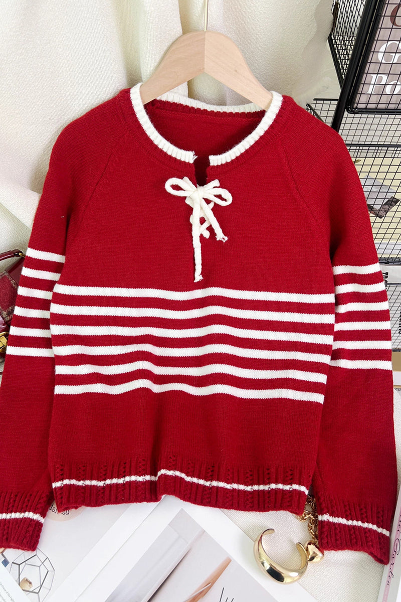 Striped Lace-Up Sweater