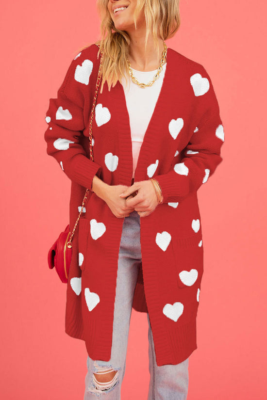 Heart Pattern Open-Front Cardigan