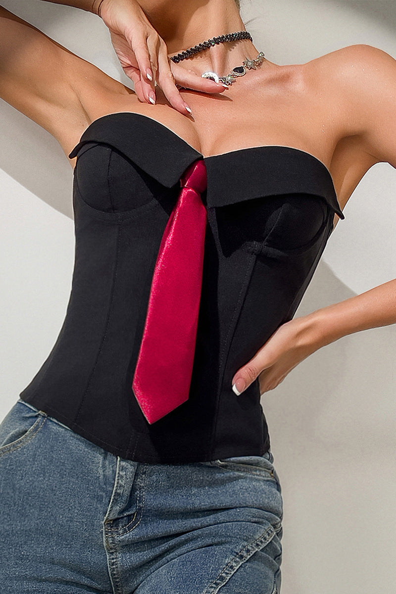 Strapless Corset Top with Bold Tie